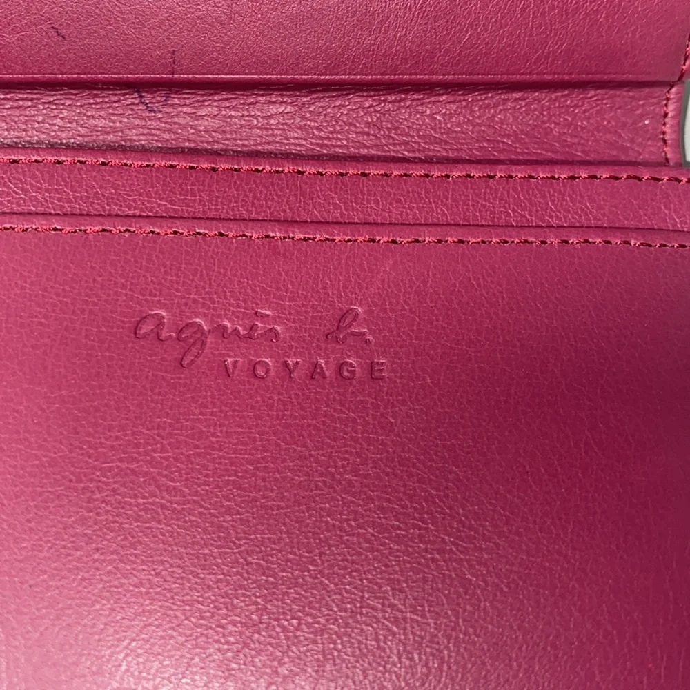 Agnes B. Pink Leather Card Holder with Gold Chain